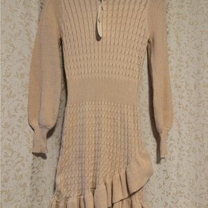 Anthropologie Beige Textured Long Sleeve Dress